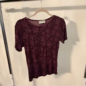 Y2K Whimsygoth Plum Purple Floral Embossed Top Size Medium